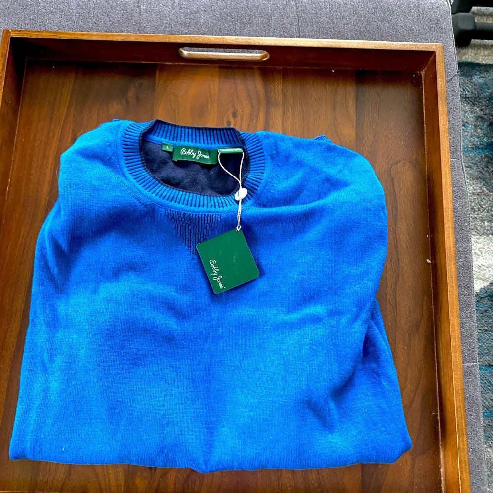 NWT Bobby Jones Mens Sweater Size L Blue Pima Cotton